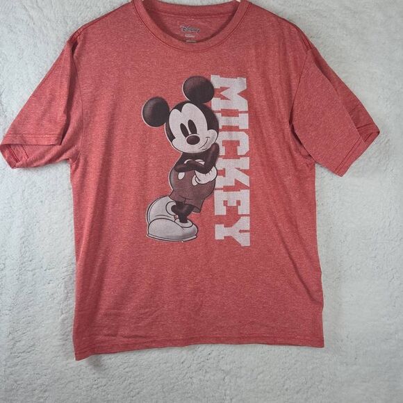Disney Women's Mickey Mouse Crew Neck Short Sleeve T-Shirt Red Heather Large - Picture 1 of 6